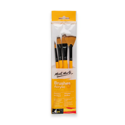 Mont Marte Gallery Series Brush Set Acrylic 4pce (1 x Round, 1 x Flat, 1 x Filbert & 1 x Fan)