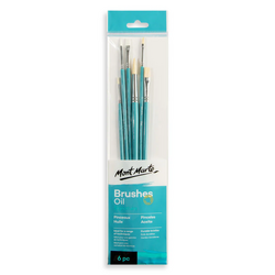 Mont Marte Gallery Series Brush Set Oils 6pce (3 x Flat & 3 x Rounds)