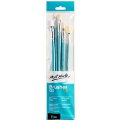 Mont Marte Gallery Series Brush Set Oils 5pce (2 x Flat, 2 x Filbert & 1 x Fan)