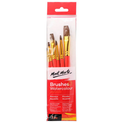 Mont Marte Gallery Series Brush Set Watercolour 7pce (3 x Flat, 1 x Round, 2 x Bright & 1 x Wash)