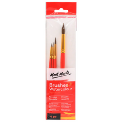 Mont Marte Gallery Series Brush Set Watercolour 4pce (3 x Round & 1 x Mop)