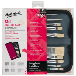 Mont Marte Hog Bristle Oil Paint Brush Set of 10 Brushes and Wallet