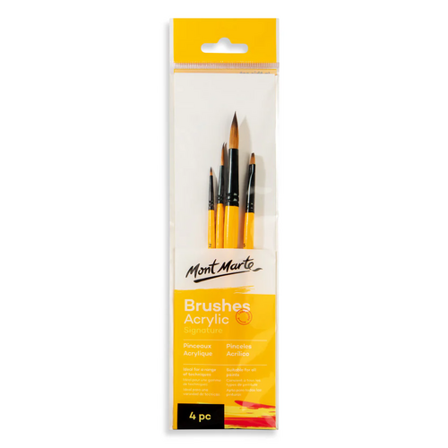 Mont Marte Gallery Series Brush Set Acrylic 4pce (1 x Detailer, 1 x Liner, 1x Round & 1 x Flat)