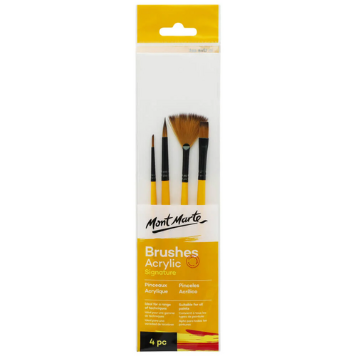 Mont Marte Gallery Series Brush Set Acrylic 4pce (2x Round, 1x Flat & 1x Fan)