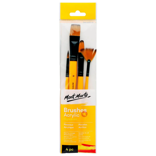 Mont Marte Gallery Series Brush Set Acrylic 4pce (1 x Round, 1 x Bright, 1 x Filbert & 1 x Fan)