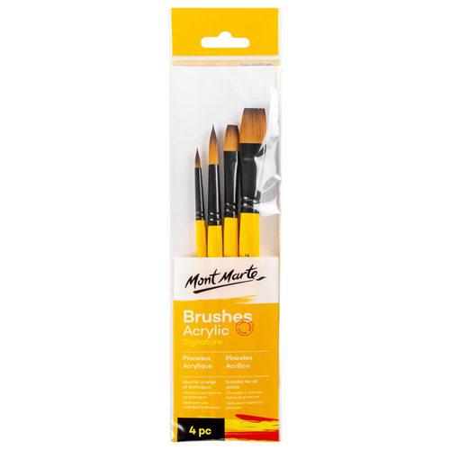 Mont Marte Gallery Series Brush Set Acrylic 4pce (2 x Rounds & 2 x Flat)