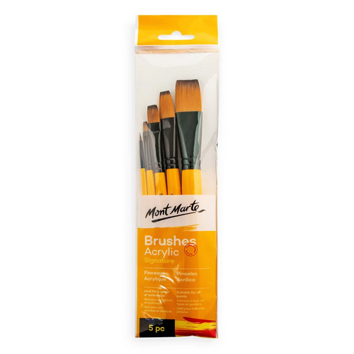 Mont Marte Gallery Series Brush Set Acrylic 5pce (1 x Detailer, 3 x Flat & 1 x Glaze)