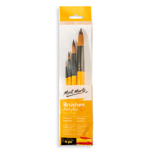 Mont Marte Gallery Series Brush Set Acrylic 4pce (1 x Liner, 3 x Round)