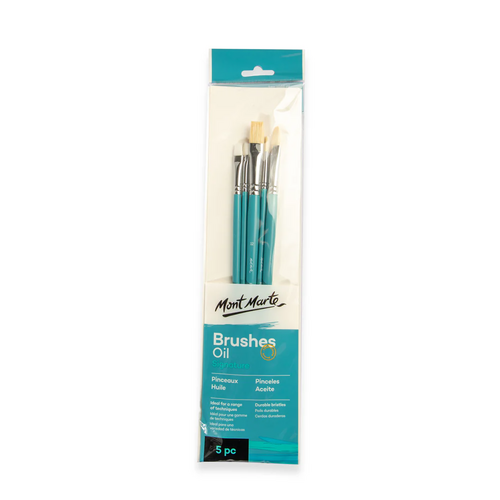 Mont Marte Gallery Series Brush Set Oils 5pce (1 x Bright, 2 x Filbert, 1 x Round & 1 x Flat)