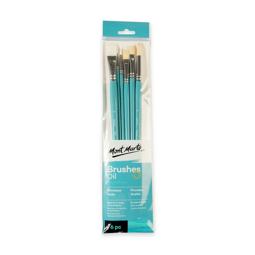 Mont Marte Gallery Series Brush Set Oils 6pce (2 x Flat, 3 x Round & 1 x Filbert)