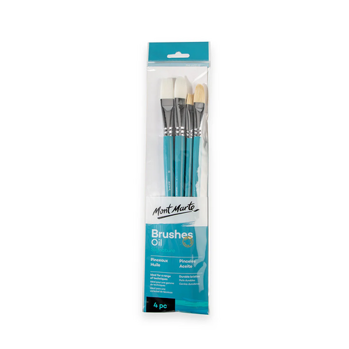 Mont Marte Gallery Series Brush Set Oils 4pce (1 x Flat, 2 x Filbert & 1 x Bright)