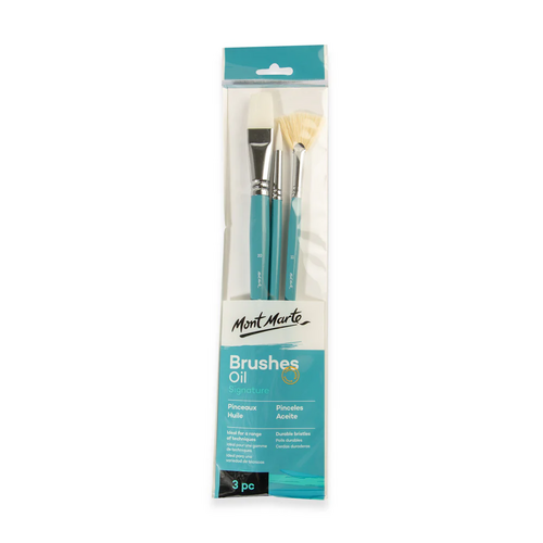 Mont Marte Gallery Series Brush Set Oils 3pce (1 x Flat , 1 x Round & 1 x Fan)