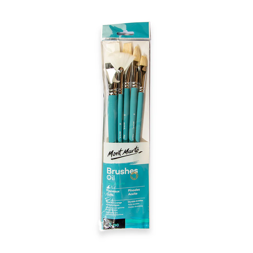 Mont Marte Gallery Series Brush Set Oils 5pce (2 x Flat, 1 x Fan, 1 x Filbert & 1 x Bright)