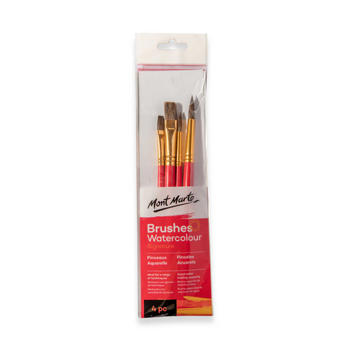 Mont Marte Gallery Series Brush Set Watercolour 4pce (Flat 8, 12 & Round 8, 12)