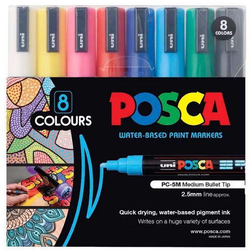 Uni POSCA PC-5M / 2.5 mm Assorted Pack of 8